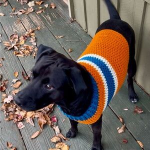 Cozy Crochet Dog Sweater - Orange, Blue, and White